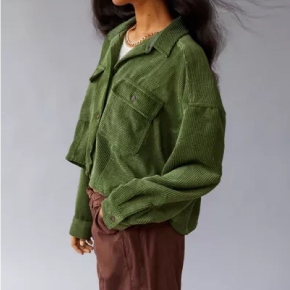 Urban Outfitters Tops - BDG Urban Outfitters Charly Corduroy Green Cropped Shirt Jacket Size XS